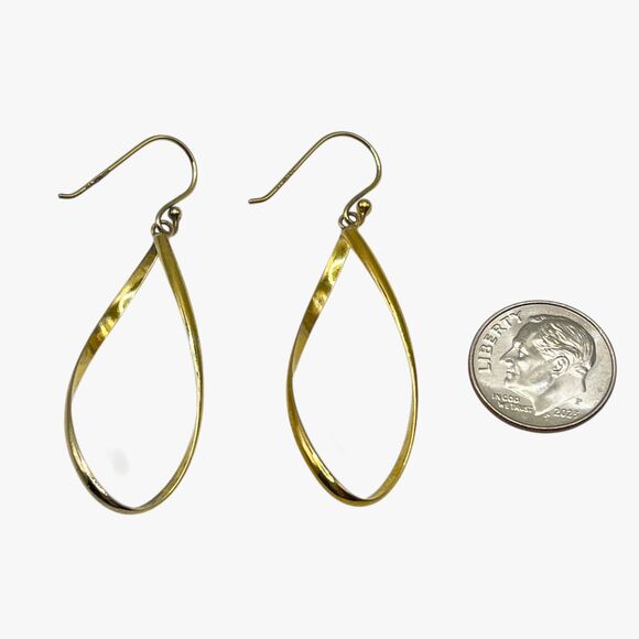 Gold Plated Sterling Earrings Dangle Teardrop Twist Hoop Lightweight Elegant 2” - Picture 3 of 7